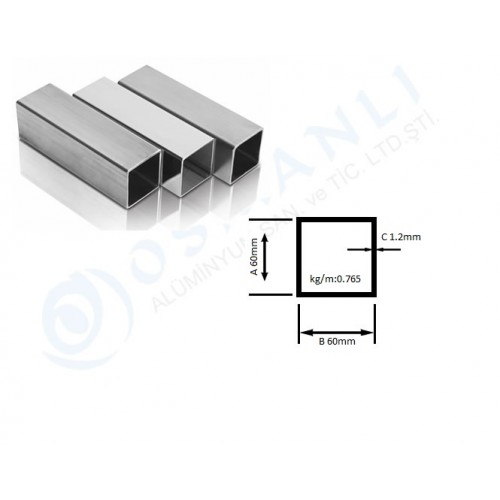 Alüminyum Kutu Profil 60mm X 60mm Et Kalınlık 1.2mm Alüminyum Kutu Profil 60mm X 60mm Et Kalınlık 1.2mm